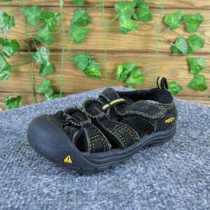 KEEN Unisex Strappy Sz T 6 Medium Black Leather Hook & Loop